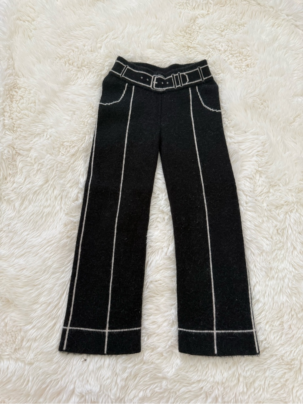 Misha & Puff kids knit Black Pants with White Stitching and Belt Detail